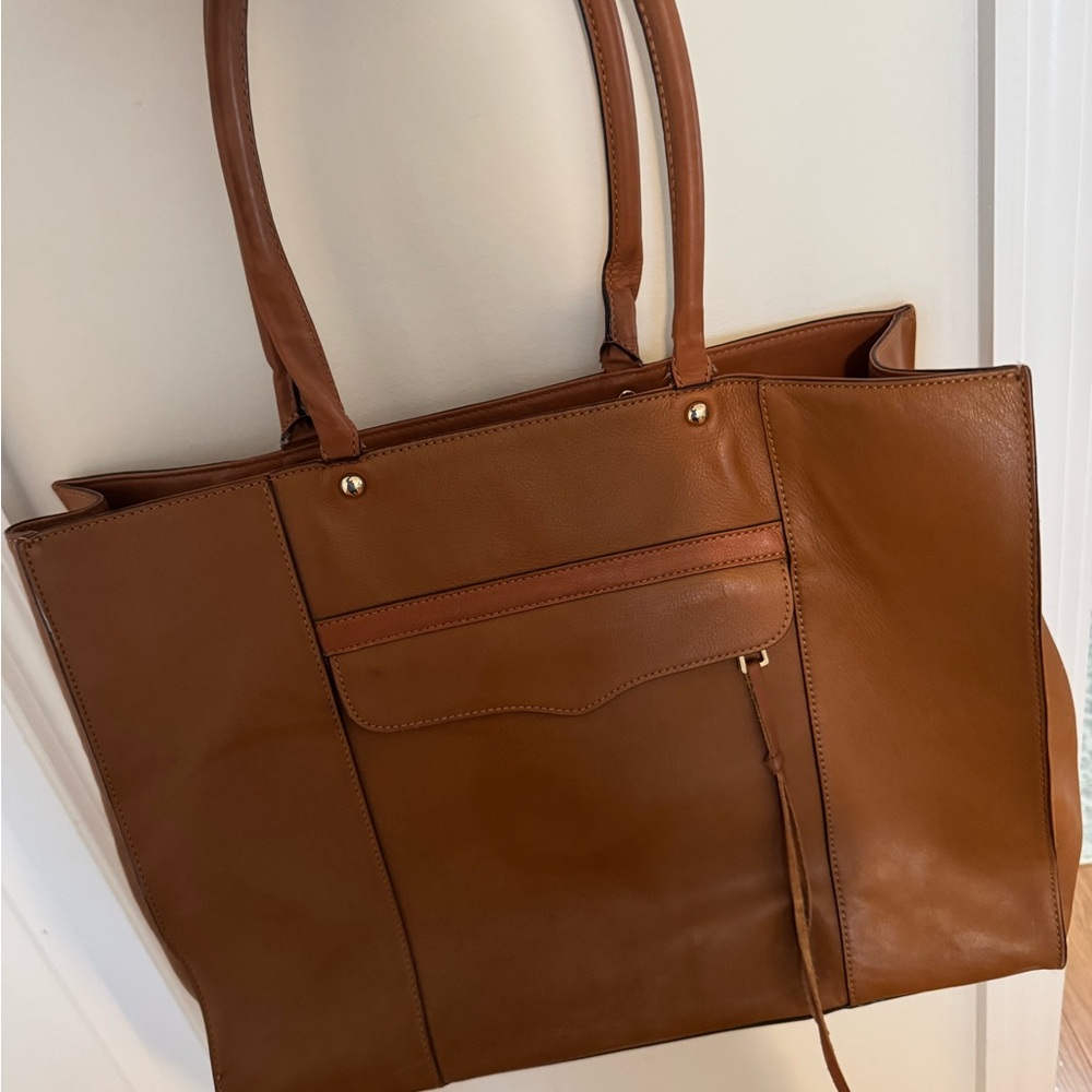 Brown Structured Tote Bag with Leather Material and Gold Accents